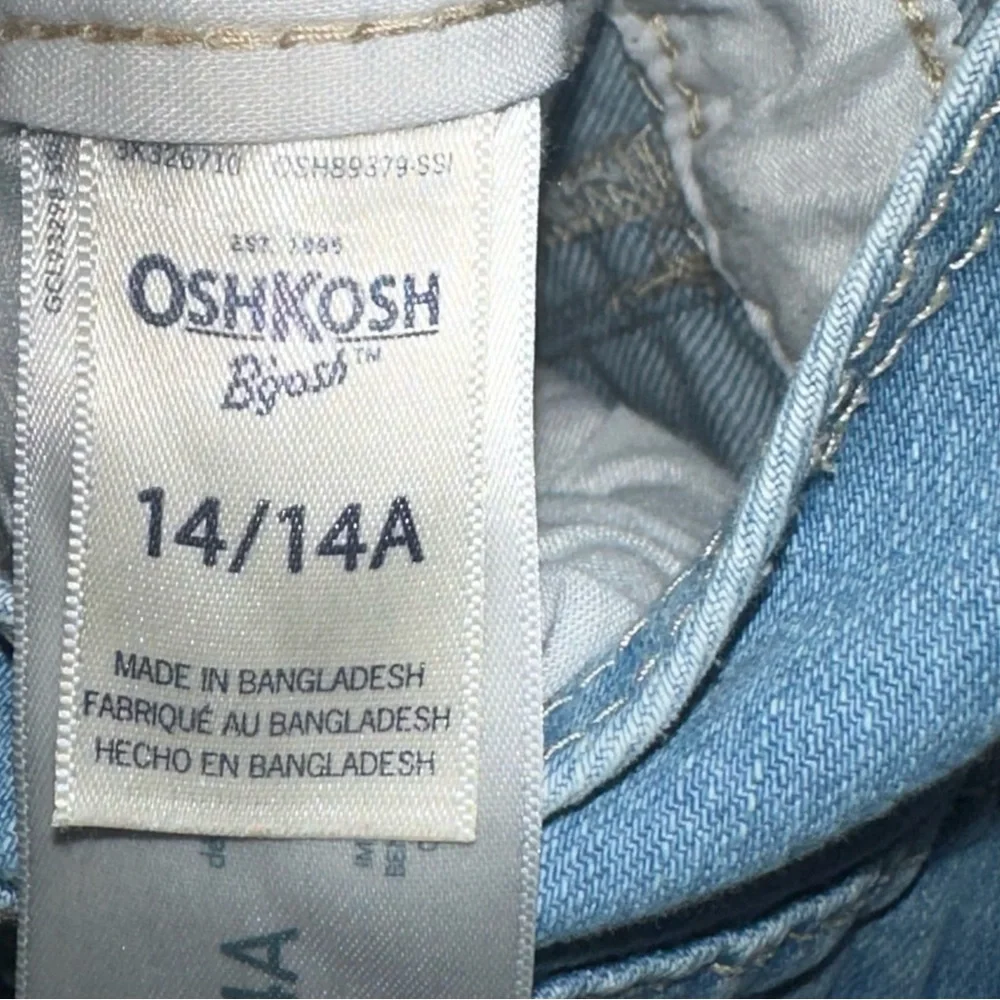Oshkosh B'Gosh Girls Denim Overalls Blue Adjustable Straps Pockets Size 14